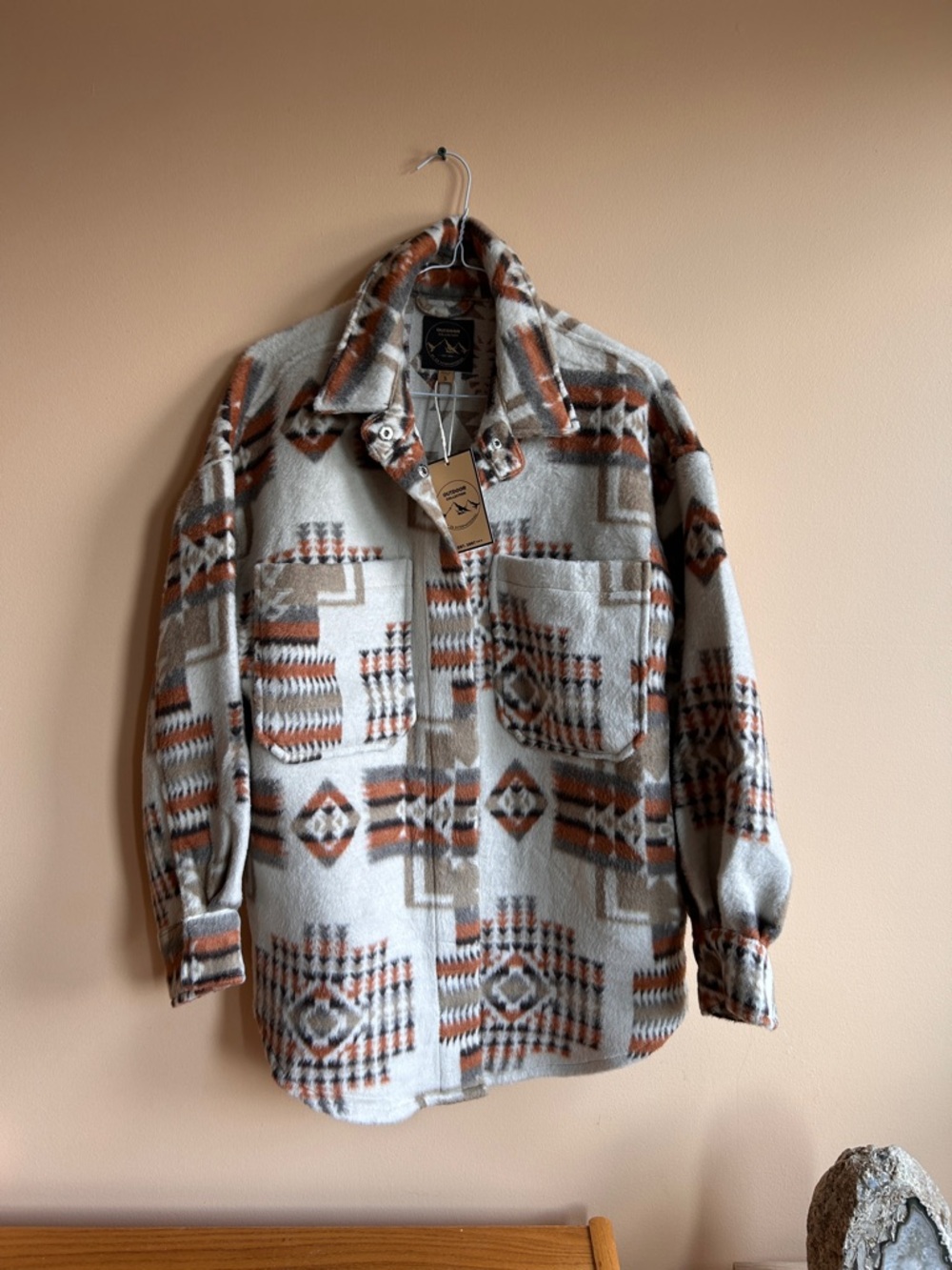 Southwestern Print Button-Up Shacket in Cream & Brown (NWT) - Picture 3 of 9